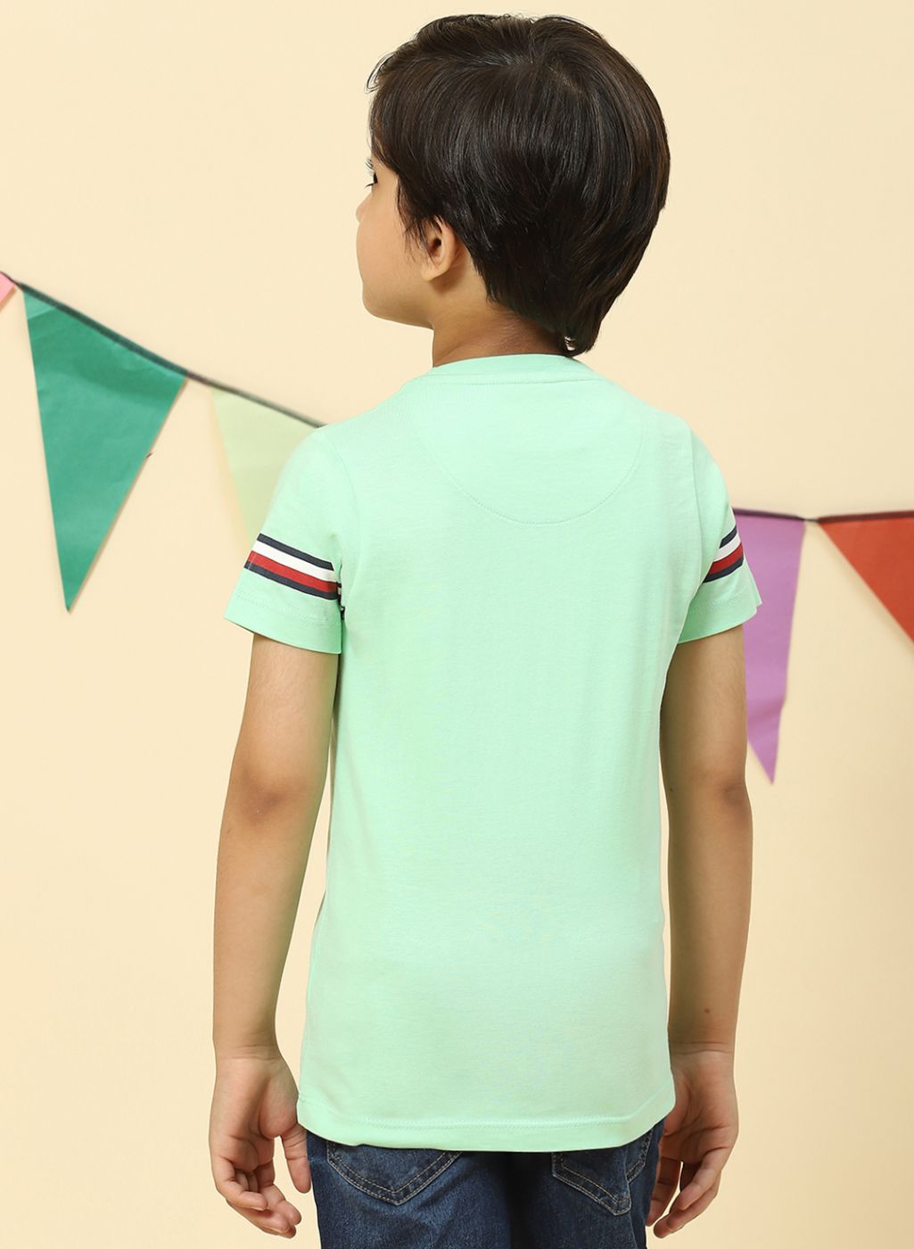 Boys Sea Green Printed T-Shirt