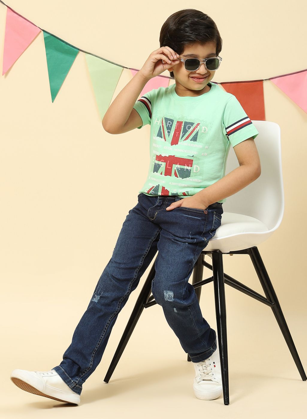 Boys Sea Green Printed T-Shirt