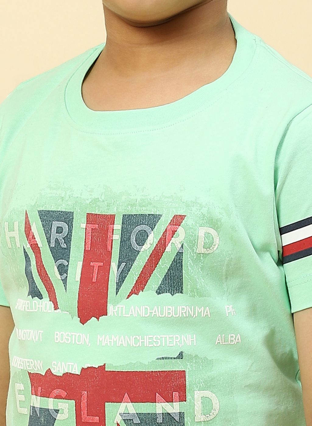 Boys Sea Green Printed T-Shirt