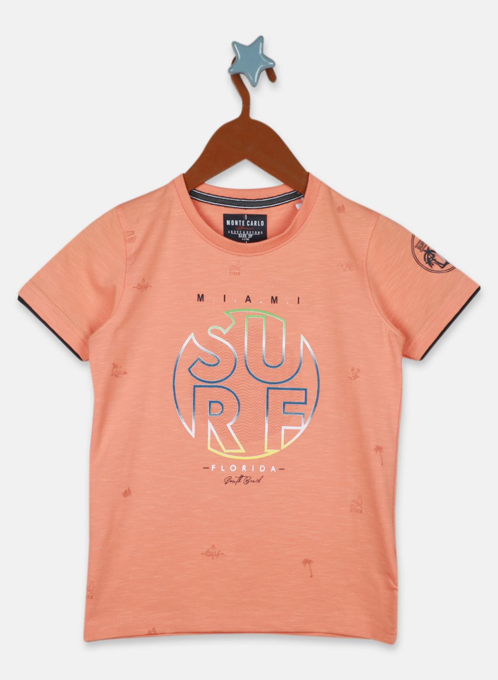 Boys Peach Printed T-Shirt