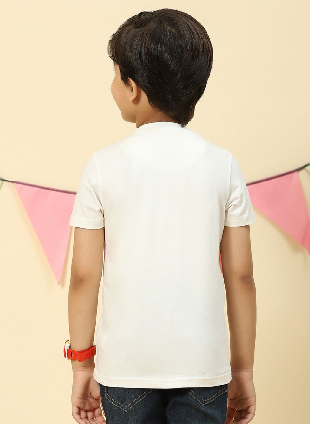 Boys Off White Printed T-Shirt