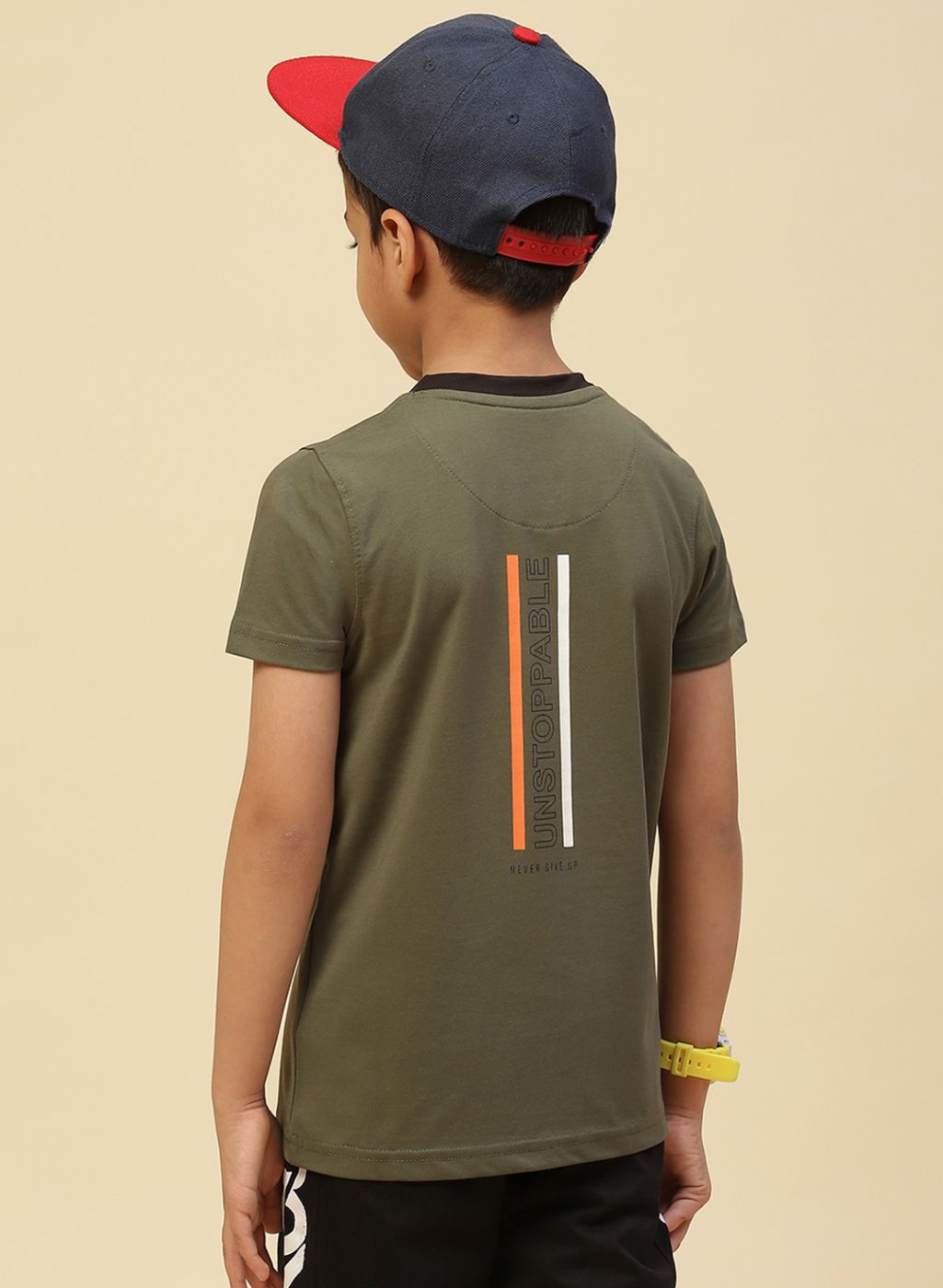 Boys Olive Printed T-Shirt