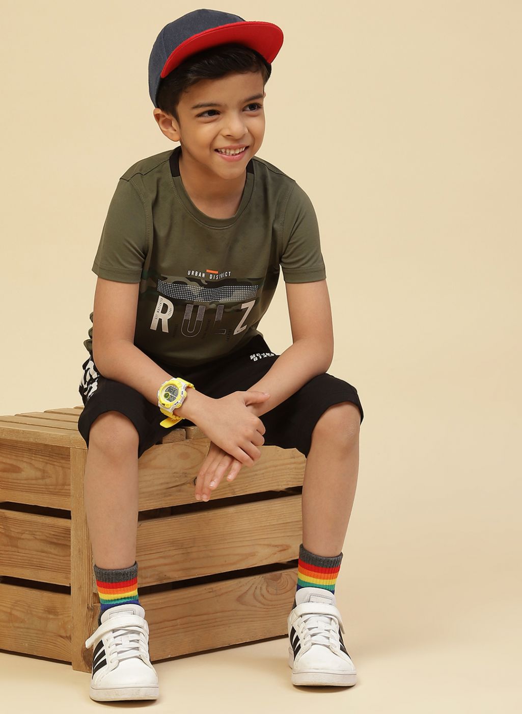 Boys Olive Printed T-Shirt