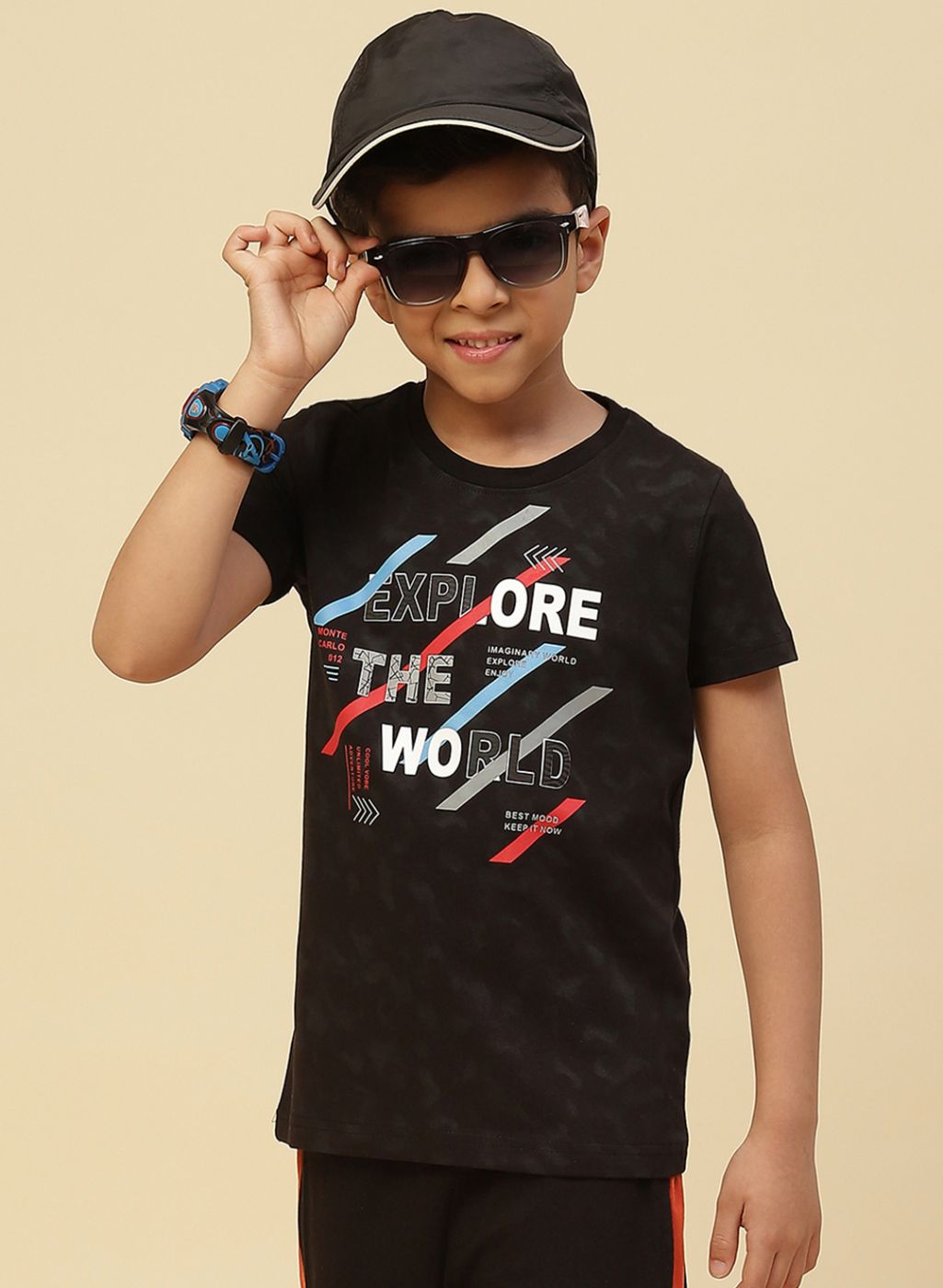 Boys Black Printed T-Shirt