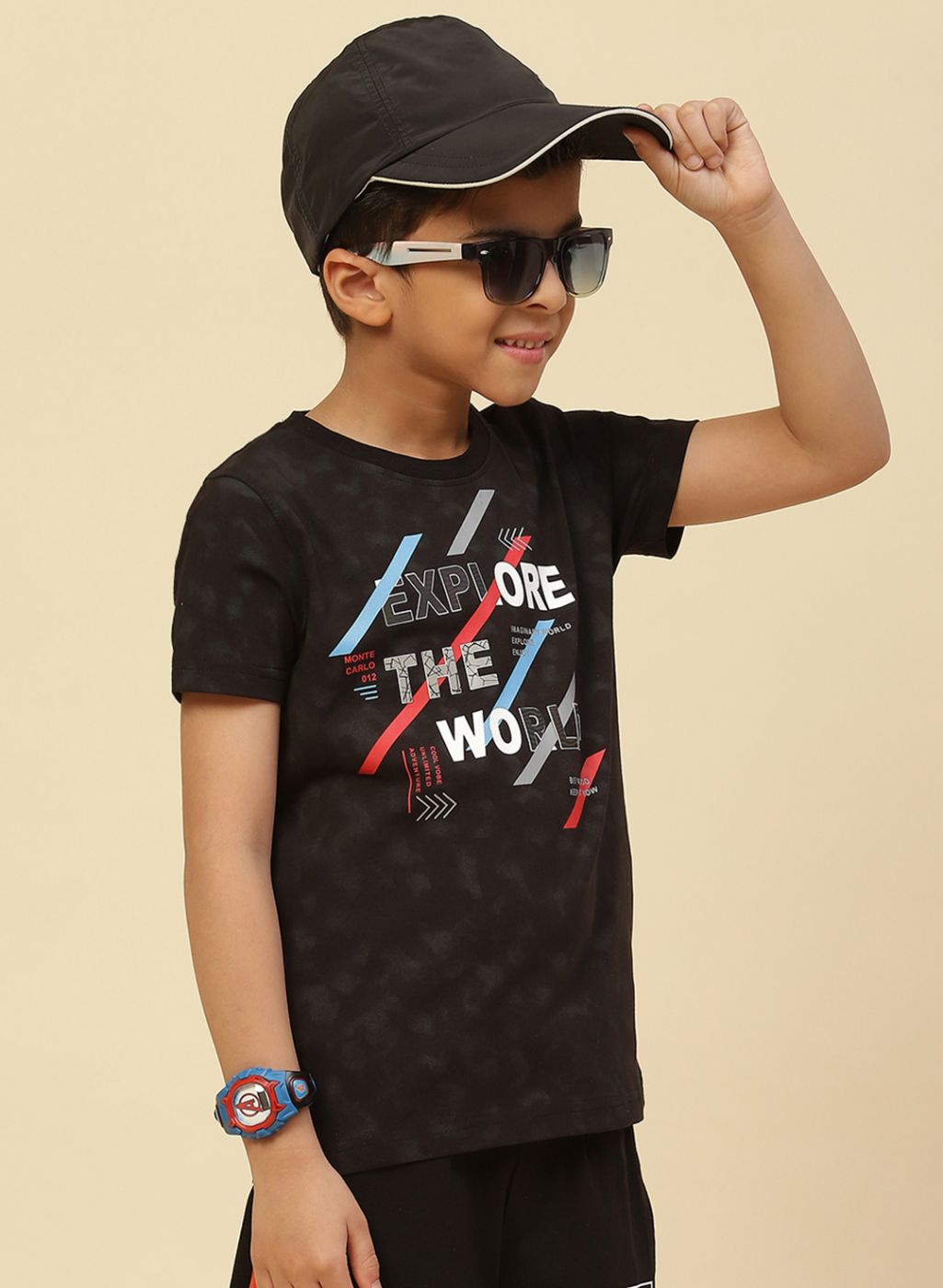 Boys Black Printed T-Shirt