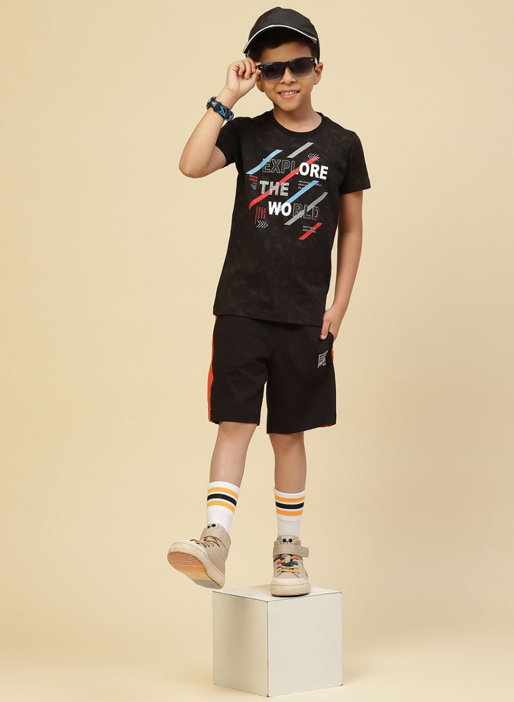 Boys Black Printed T-Shirt