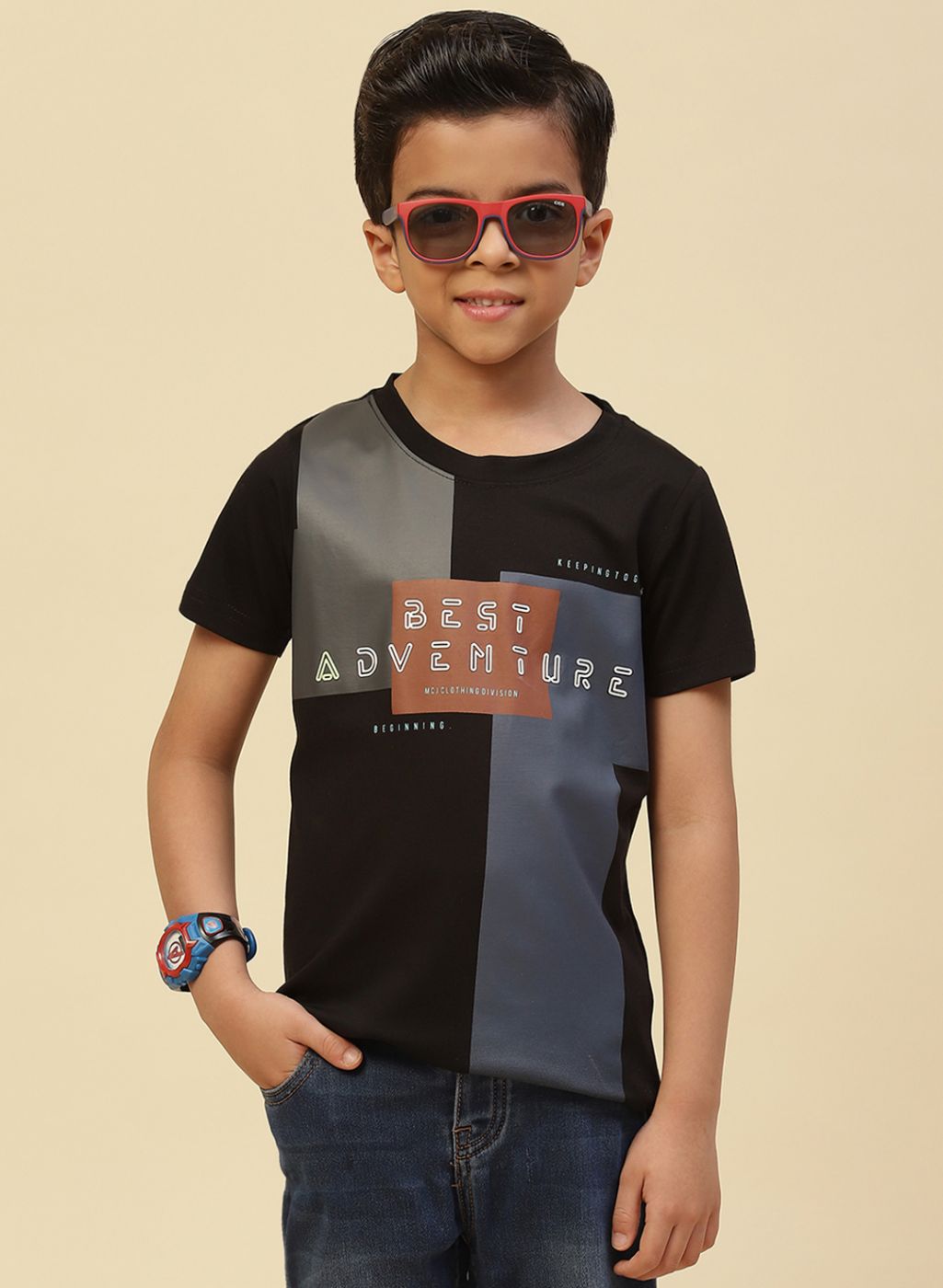 Boys Black Printed T-Shirt