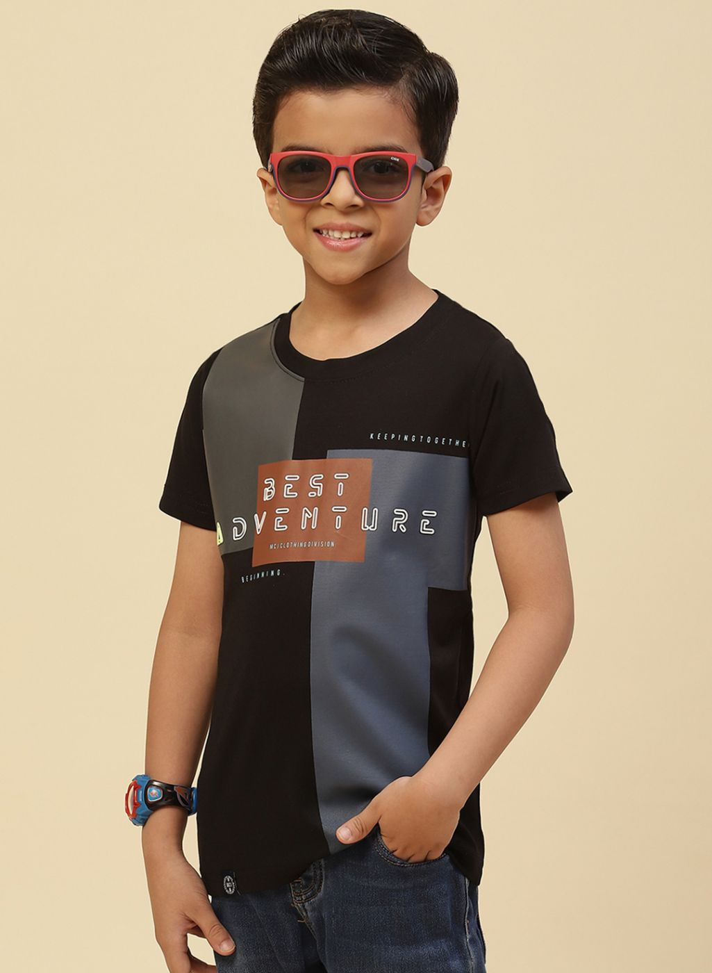 Boys Black Printed T-Shirt