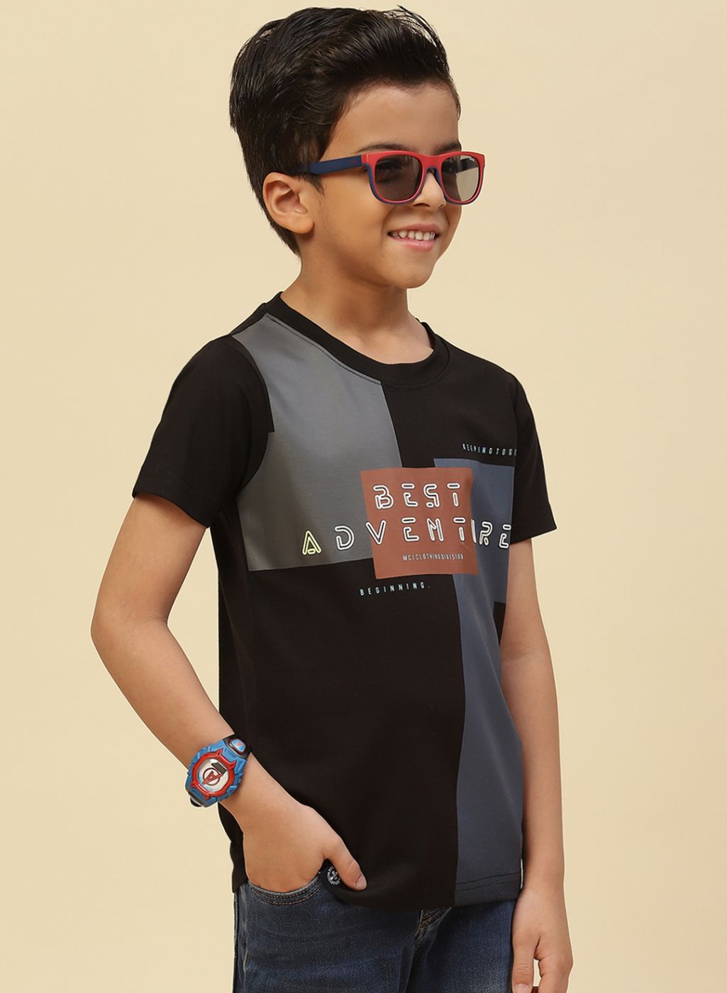 Boys Black Printed T-Shirt