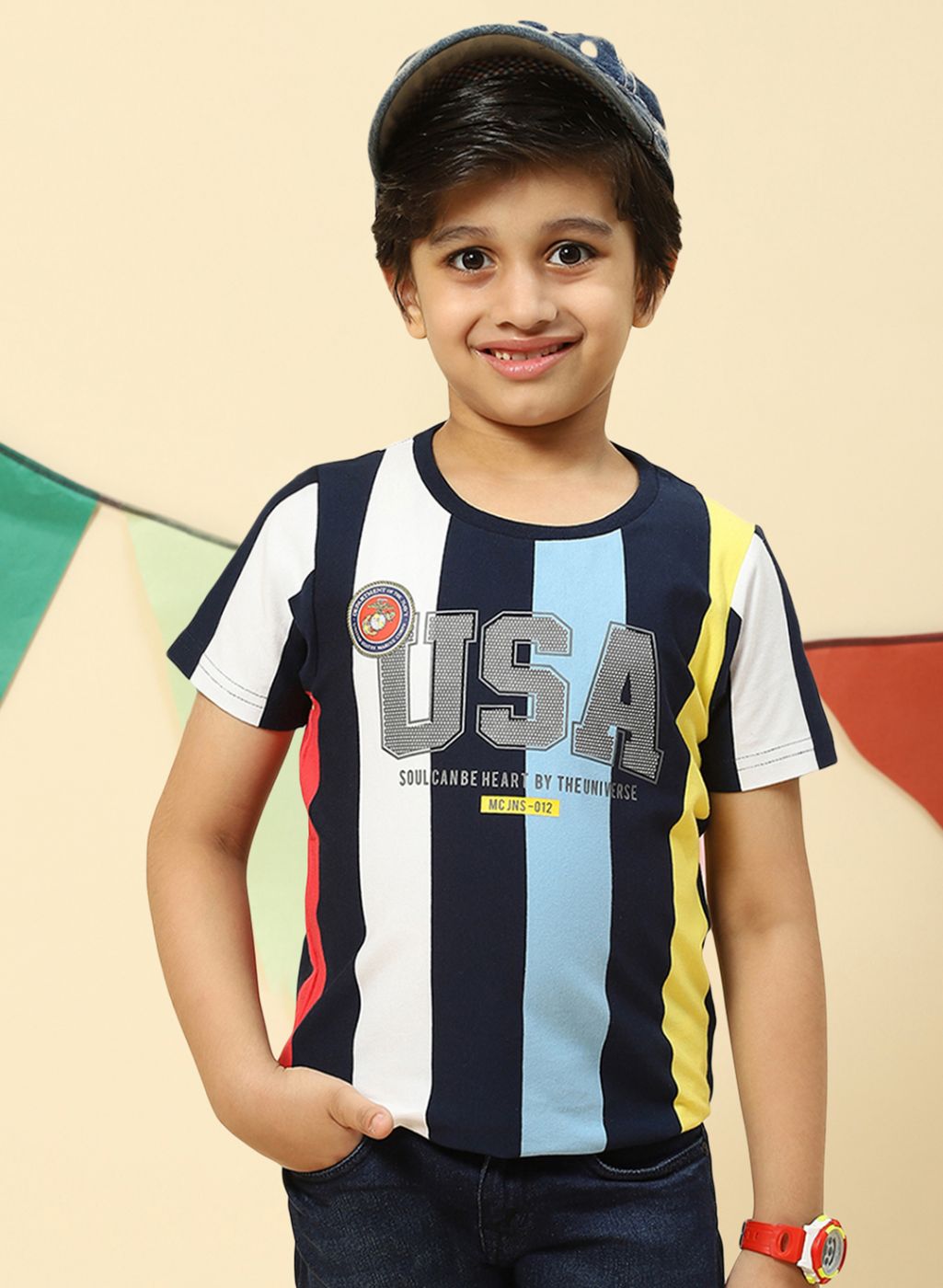 Boys NAvy Blue Printed T-Shirt