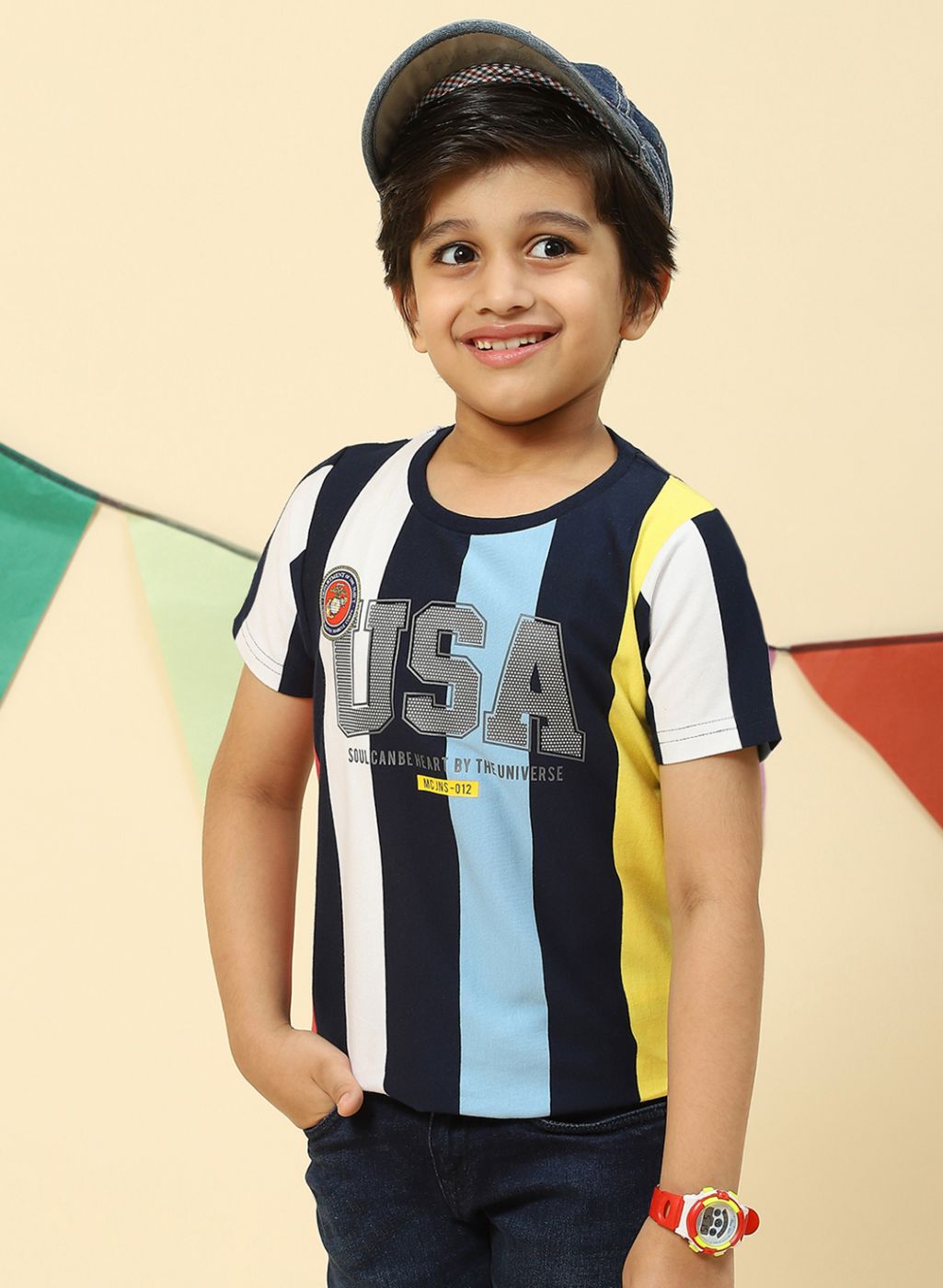 Boys NAvy Blue Printed T-Shirt