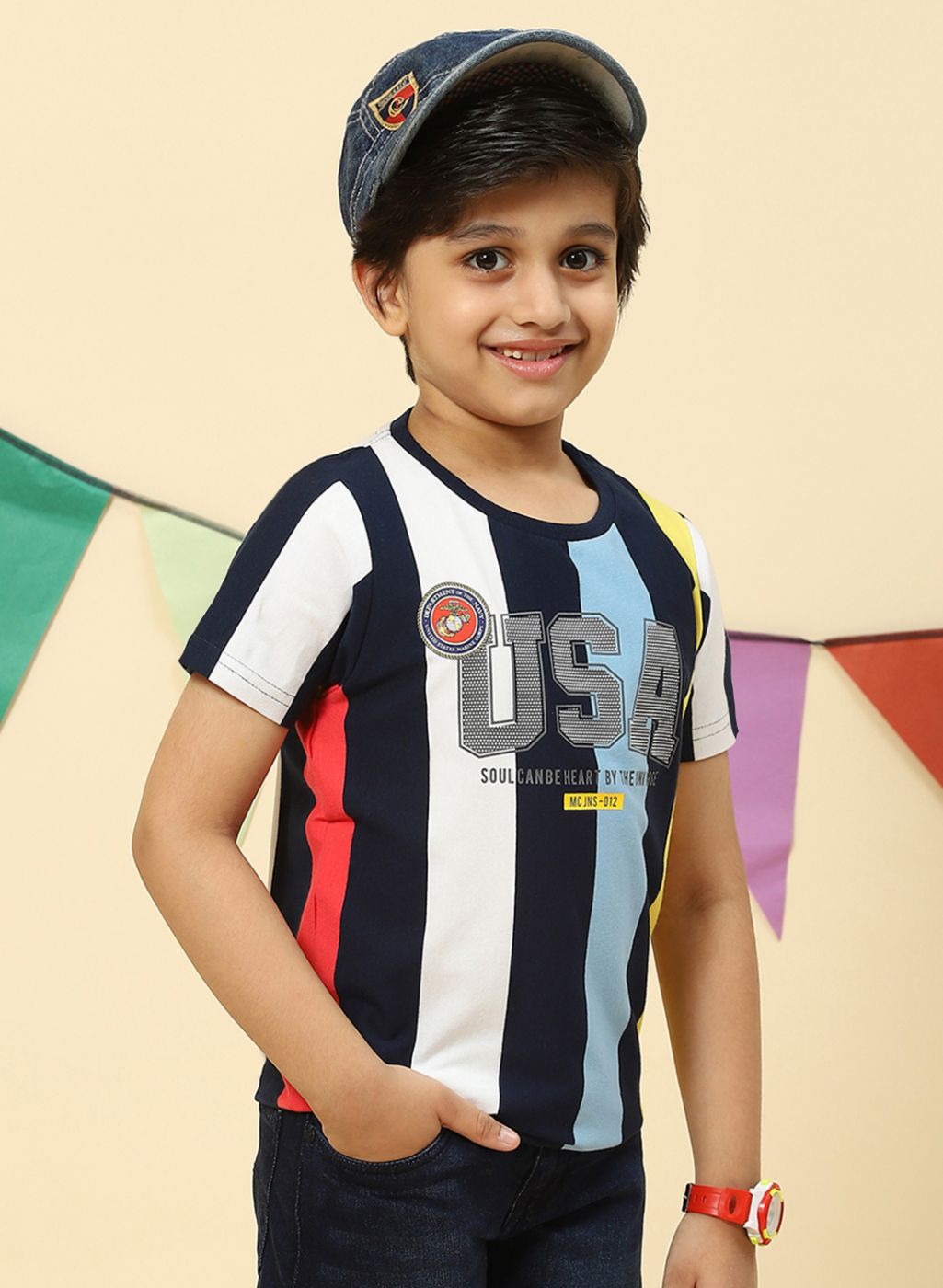 Boys NAvy Blue Printed T-Shirt