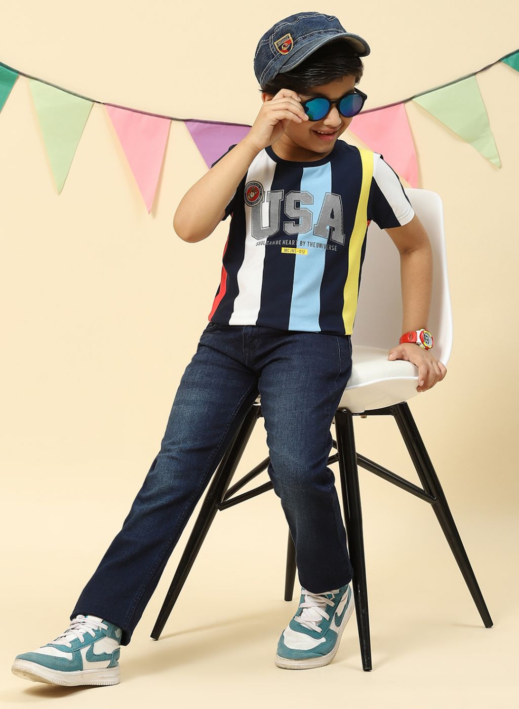 Boys NAvy Blue Printed T-Shirt