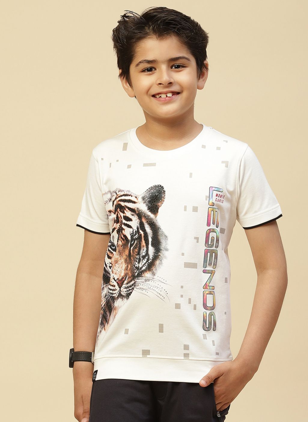 Boys White Printed T-Shirt