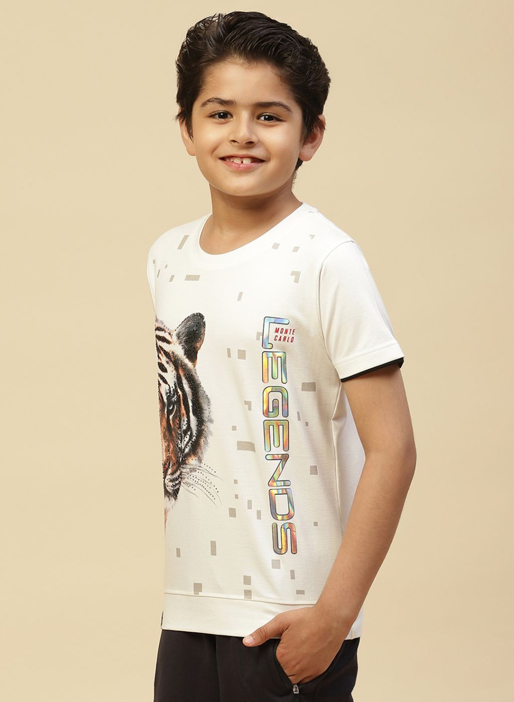 Boys White Printed T-Shirt