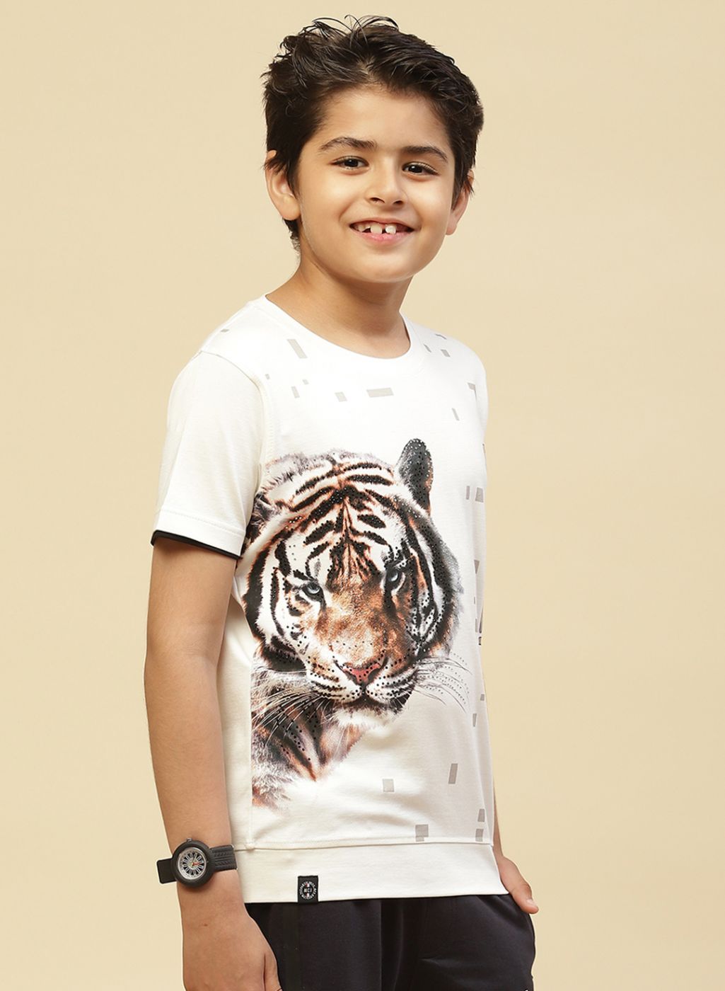 Boys White Printed T-Shirt