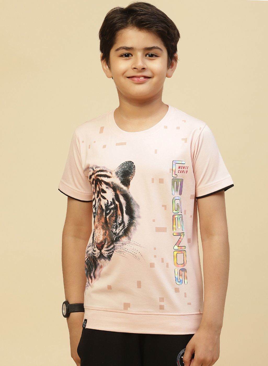 Boys Peach Printed T-Shirt