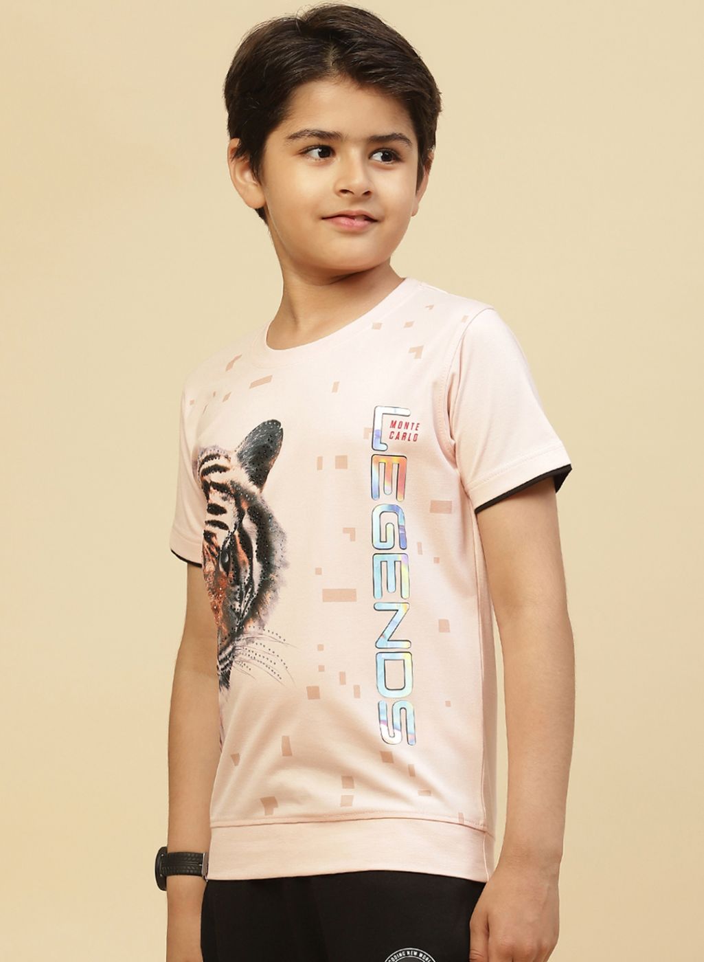 Boys Peach Printed T-Shirt