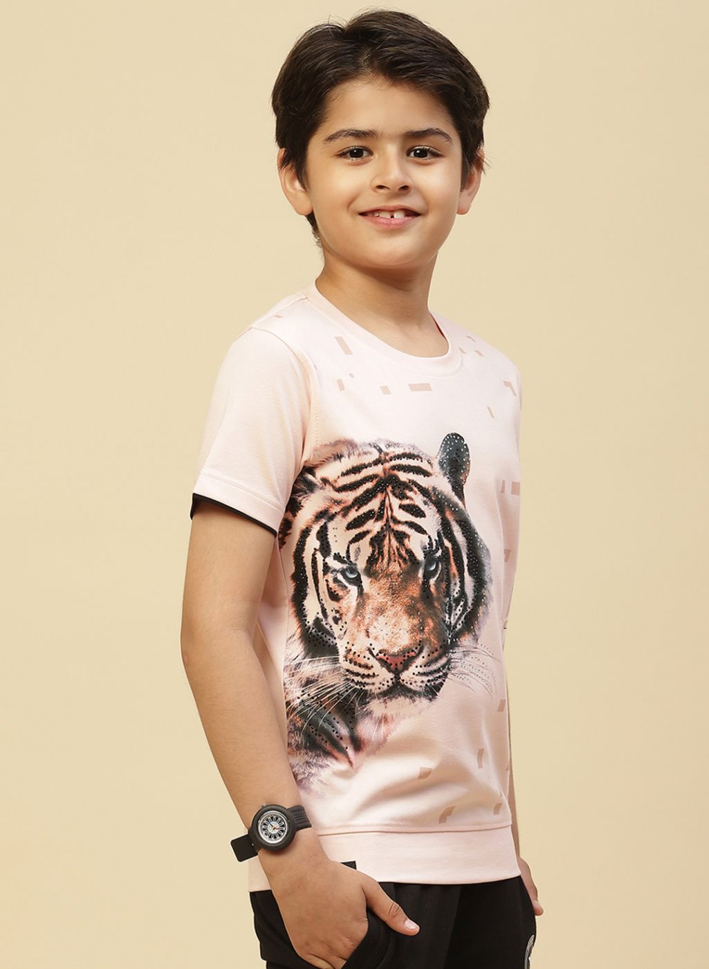 Boys Peach Printed T-Shirt