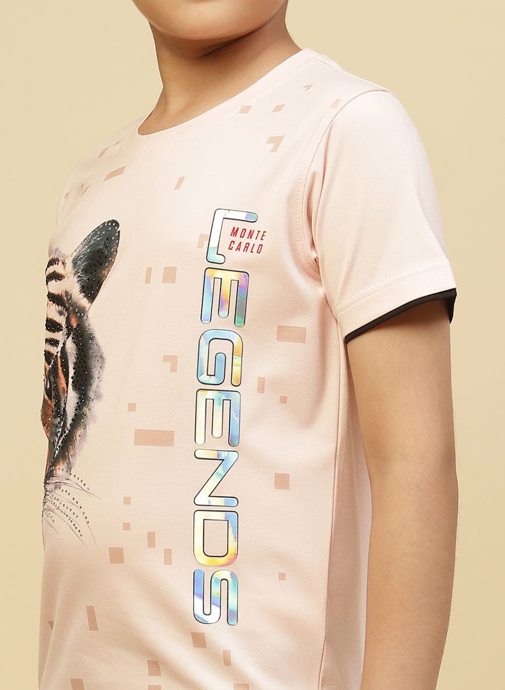 Boys Peach Printed T-Shirt