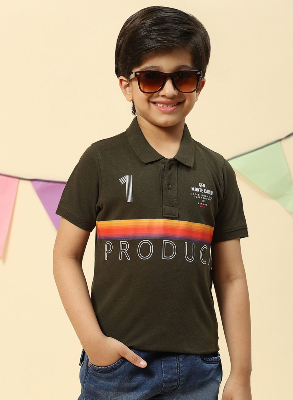 Boys Olive Printed T-Shirt