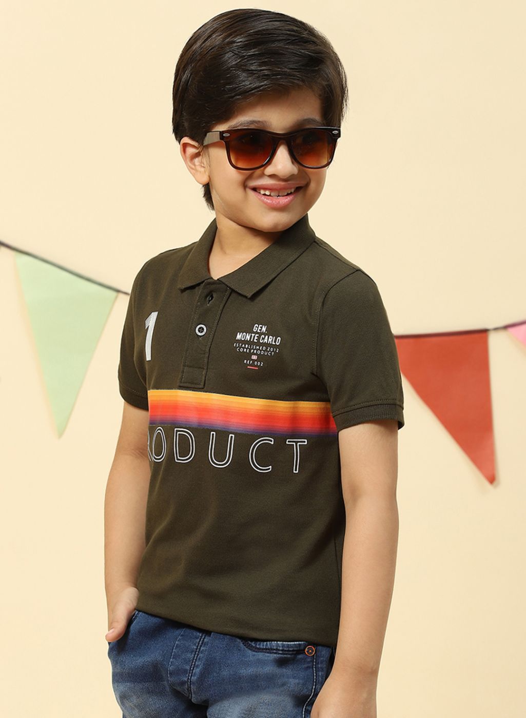 Boys Olive Printed T-Shirt