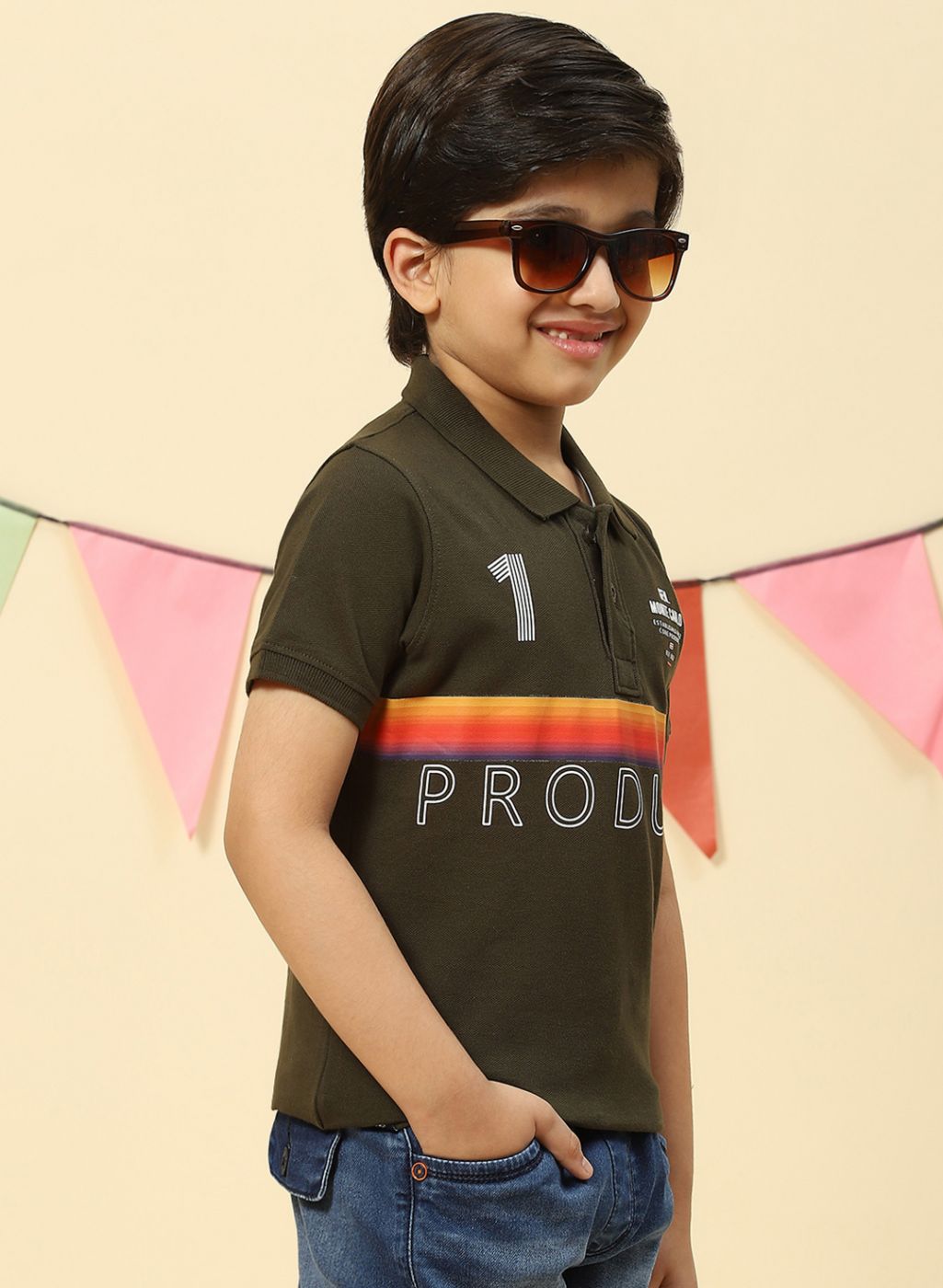 Boys Olive Printed T-Shirt