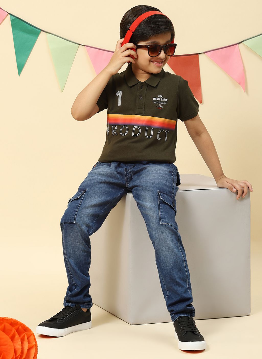 Boys Olive Printed T-Shirt