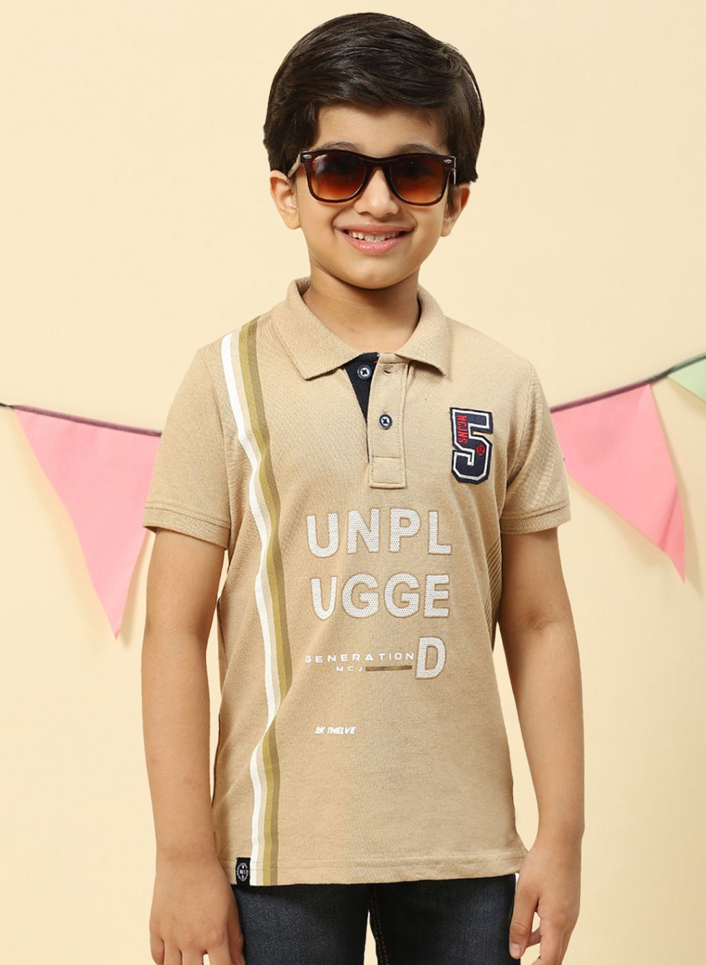 Boys Khaki Printed T-Shirt