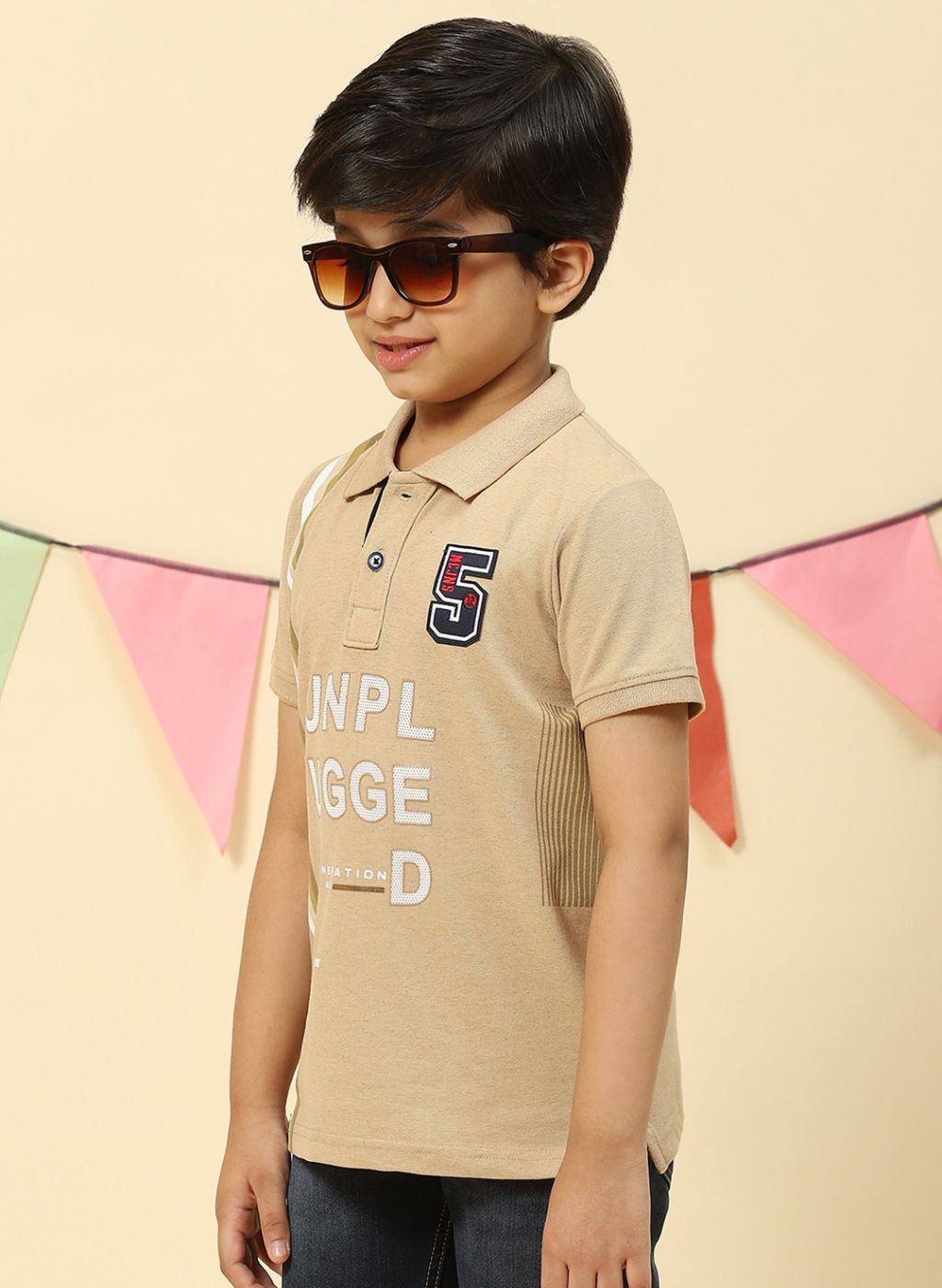 Boys Khaki Printed T-Shirt