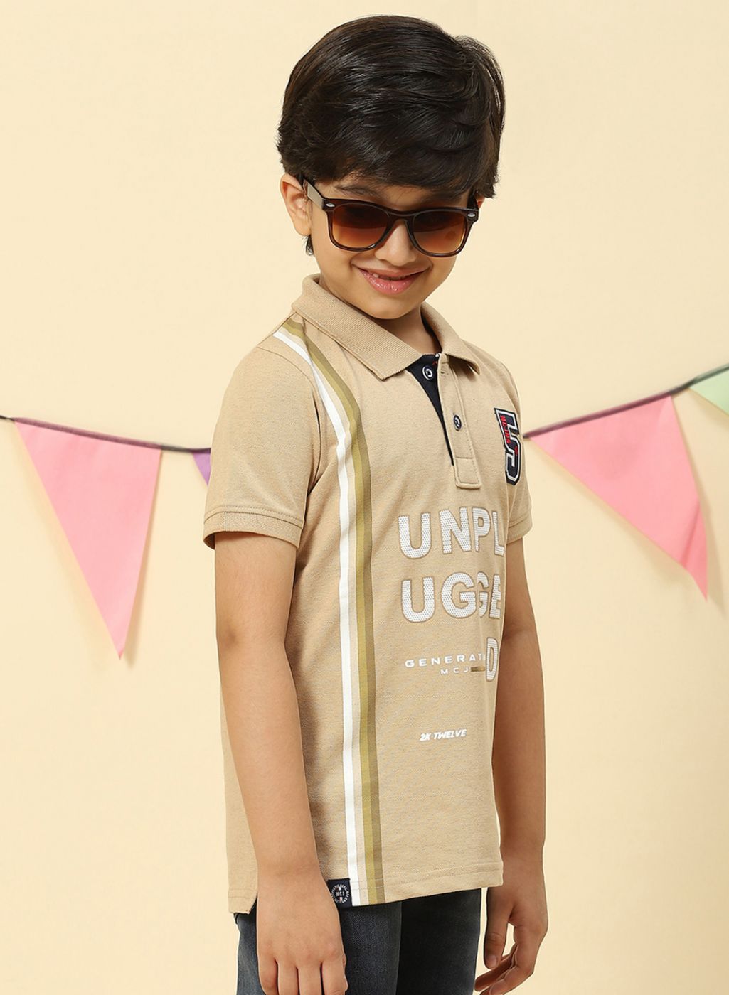 Boys Khaki Printed T-Shirt