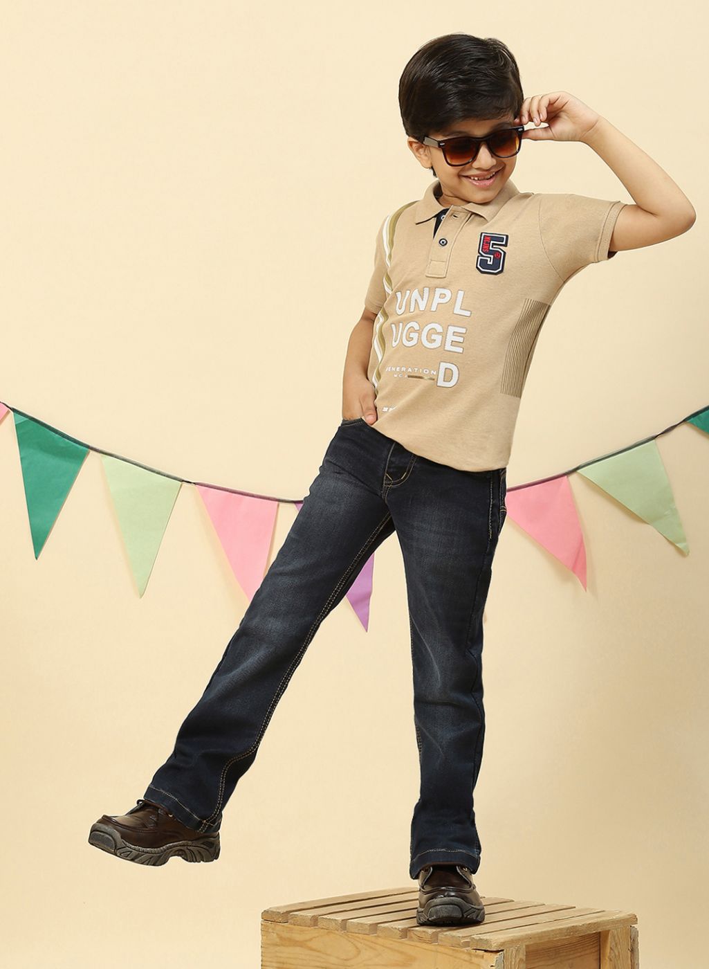 Boys Khaki Printed T-Shirt