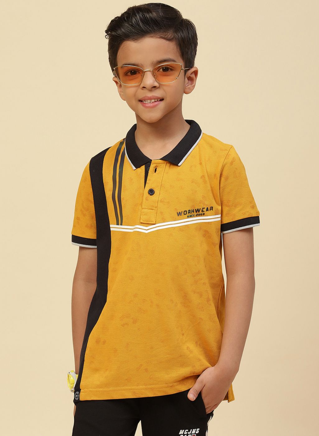 Boys Mustard Printed T-Shirt