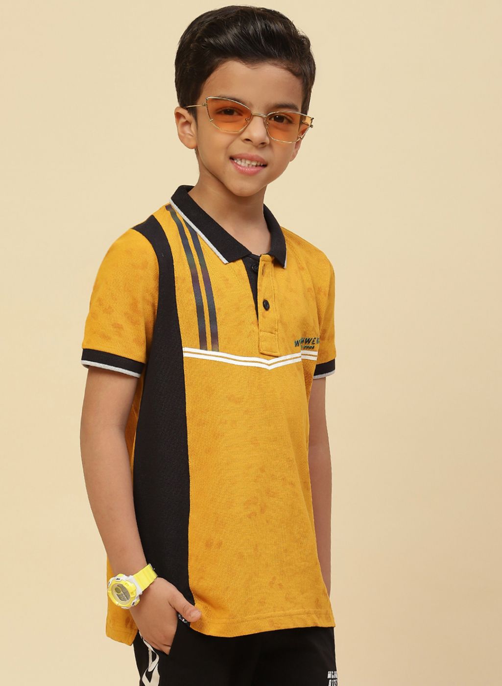 Boys Mustard Printed T-Shirt