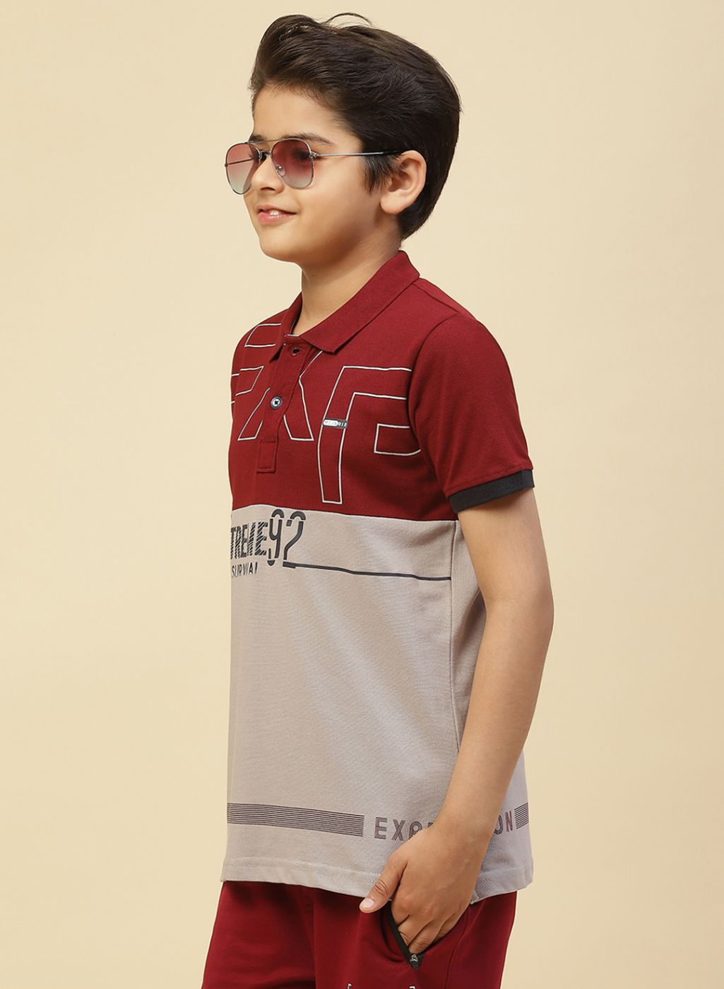 Boys Maroon Printed T-Shirt