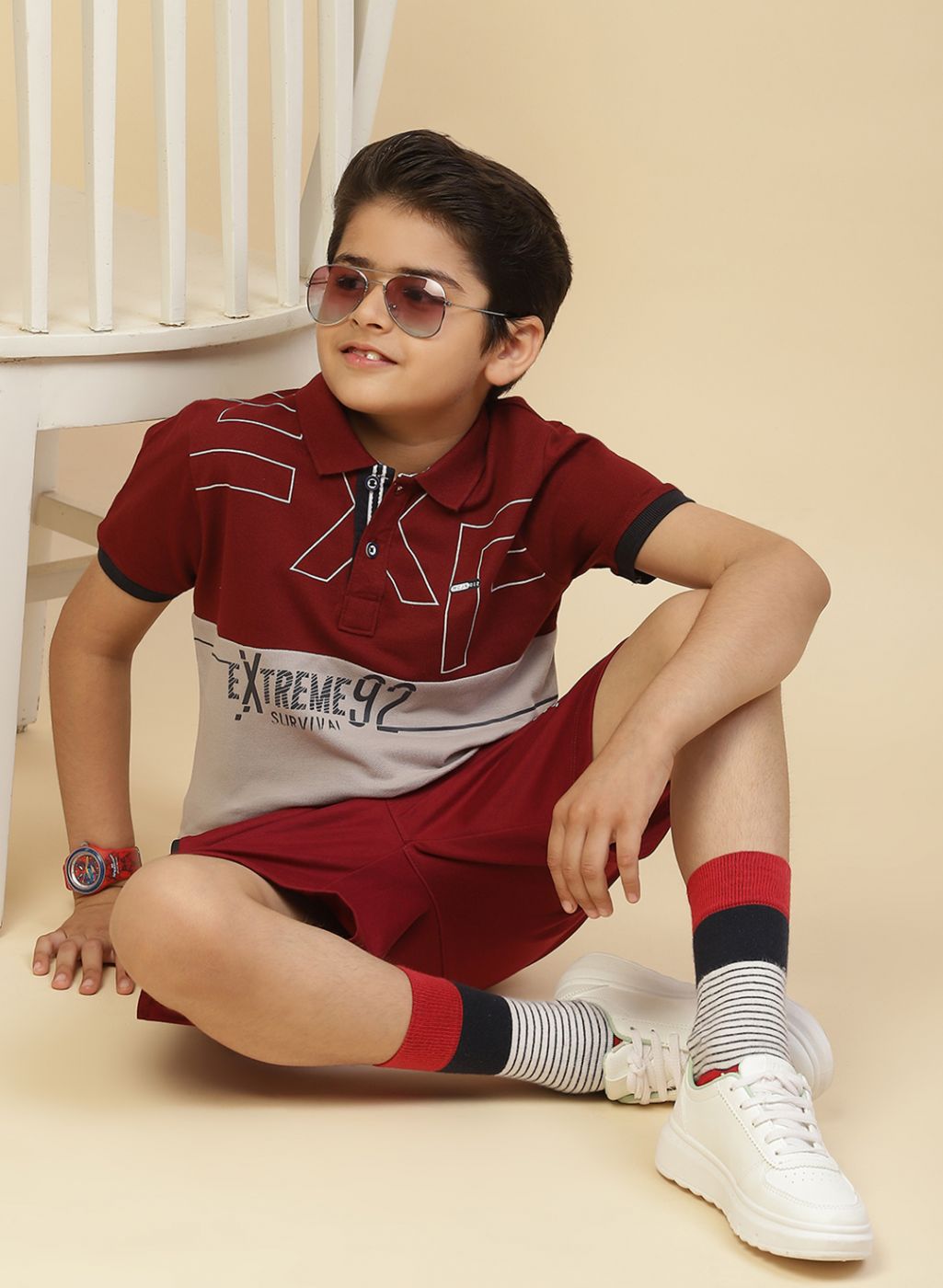 Boys Maroon Printed T-Shirt