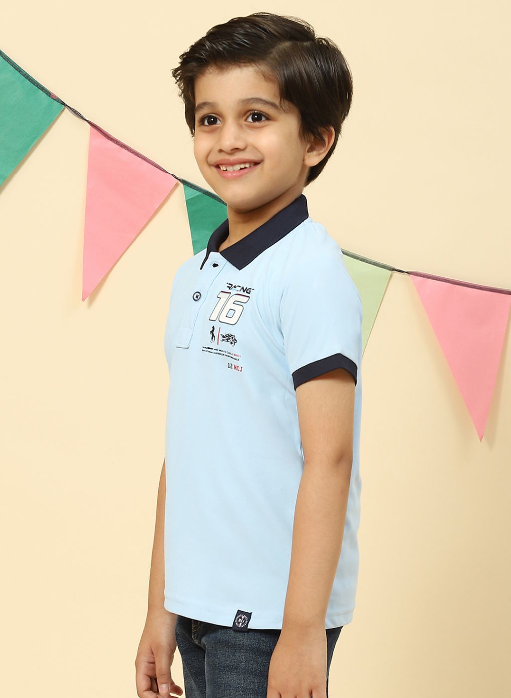 Boys Sky Blue Printed T-Shirt