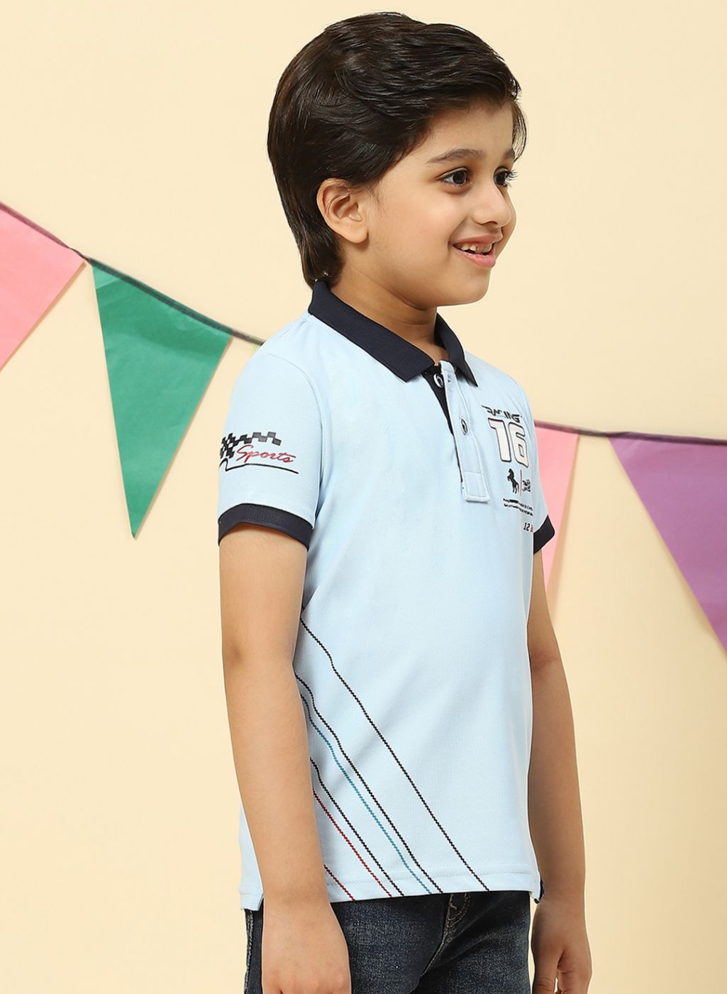 Boys Sky Blue Printed T-Shirt