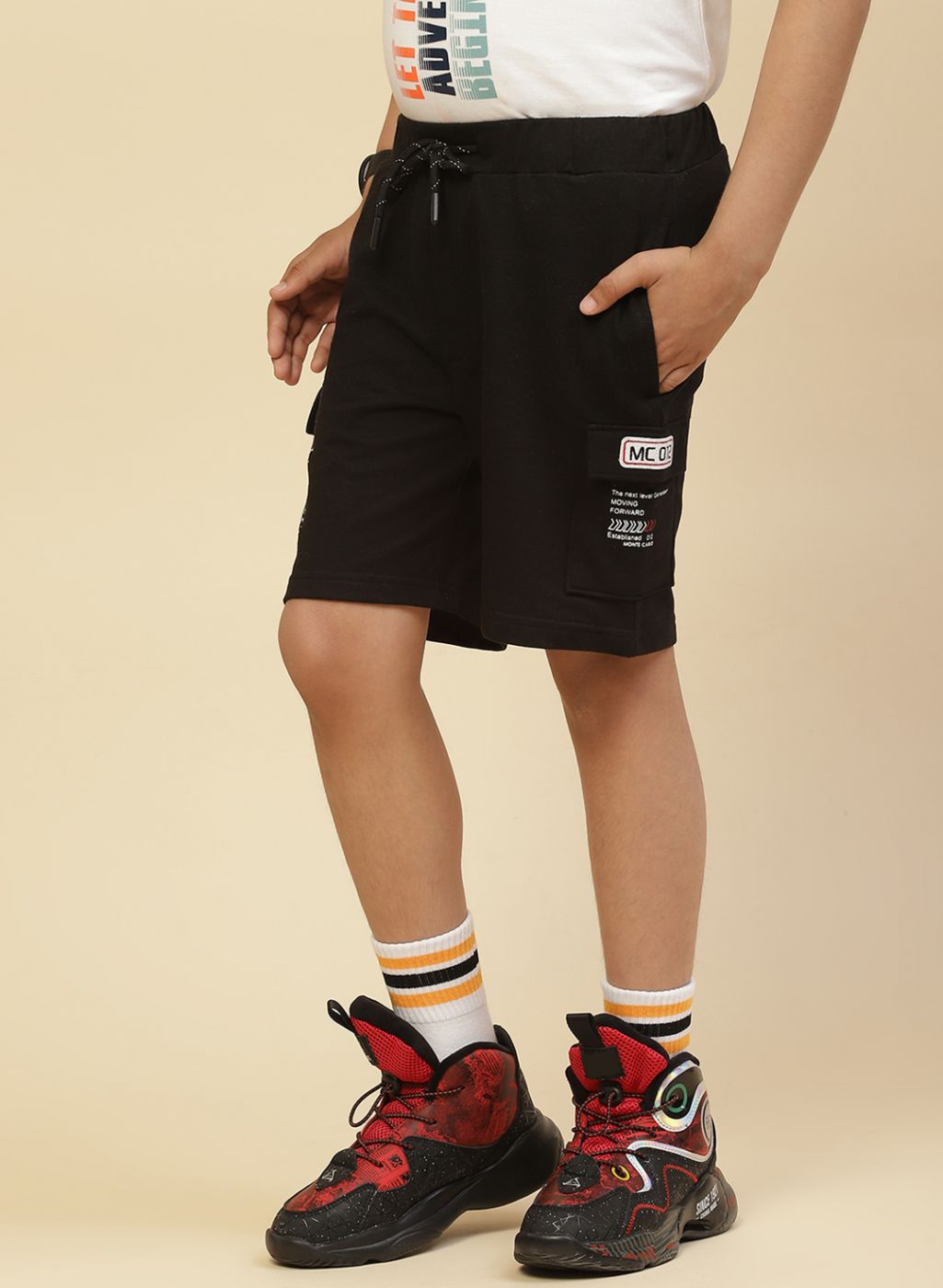 Boys Black Printed Bermuda