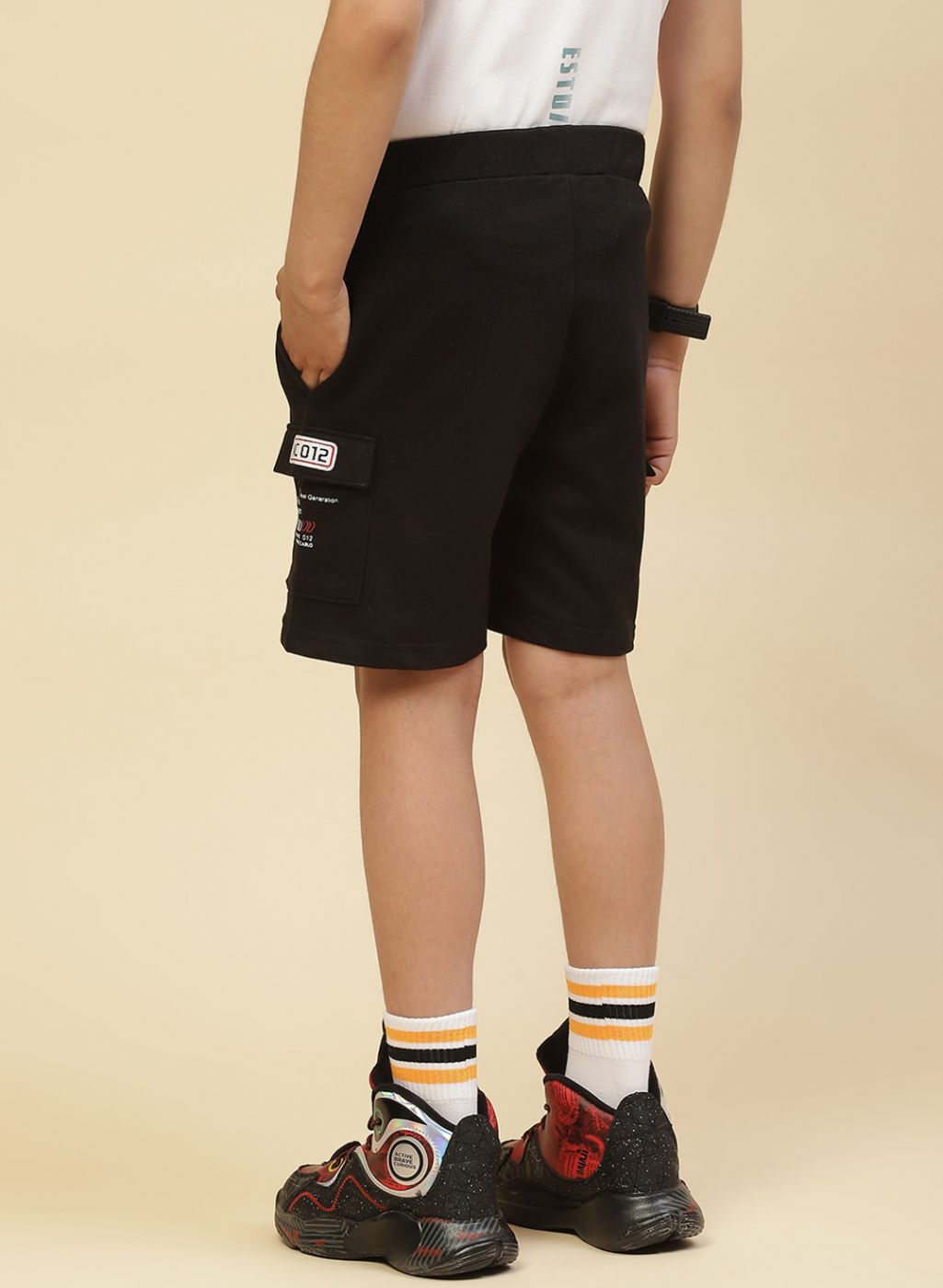 Boys Black Printed Bermuda