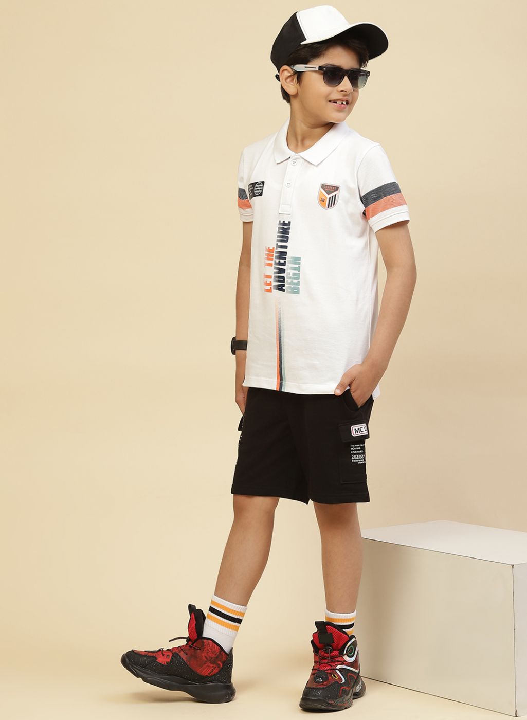 Boys Black Printed Bermuda