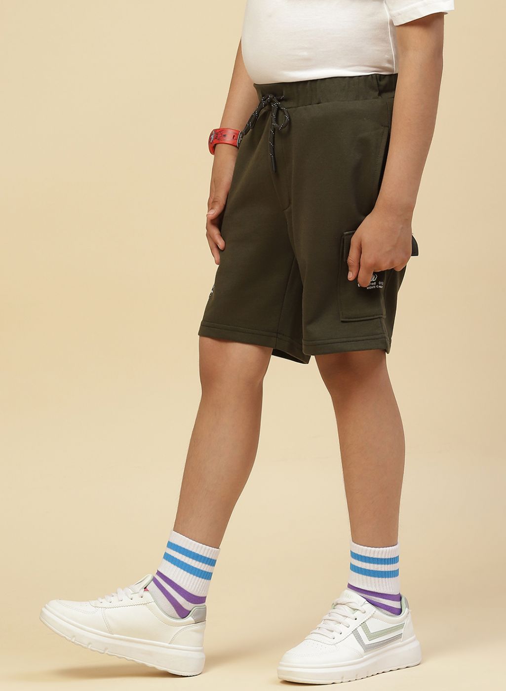 Boys Olive Printed Bermuda