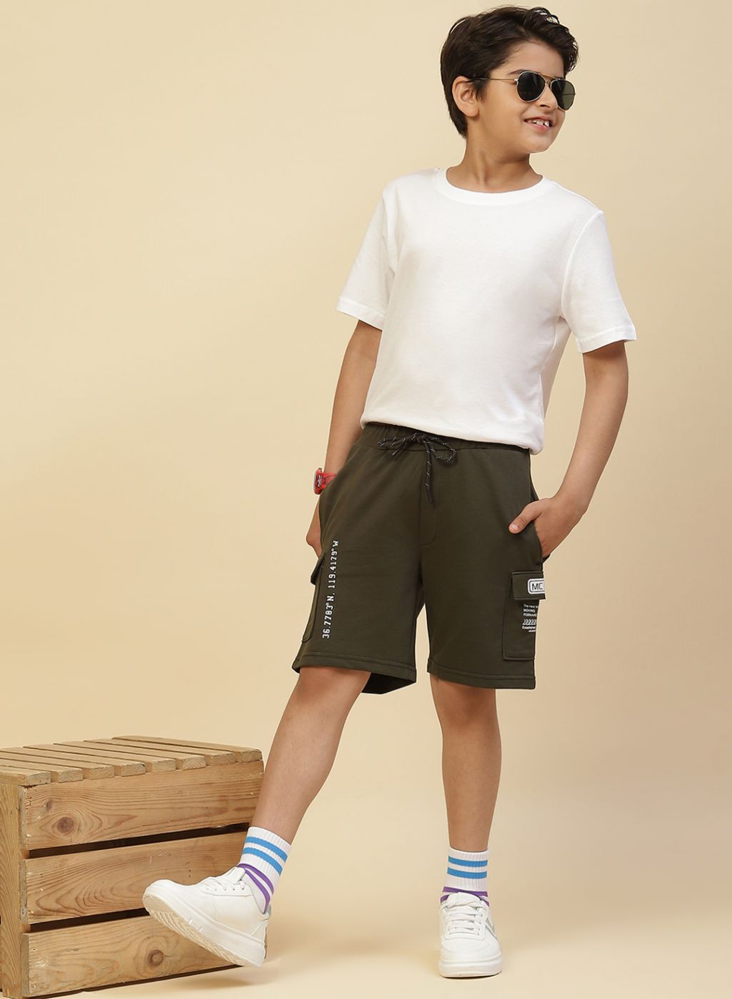 Boys Olive Printed Bermuda