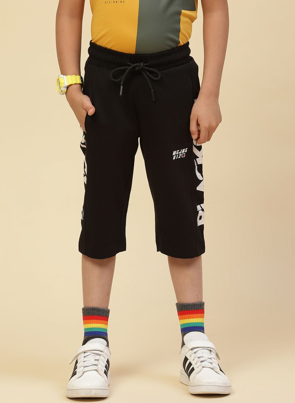 Boys Black Printed Capri