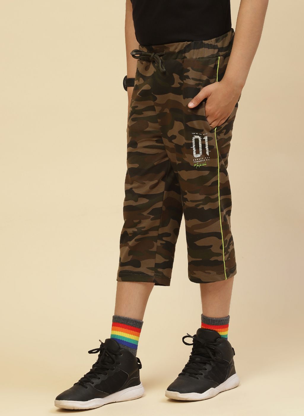 Boys Olive Printed Capri