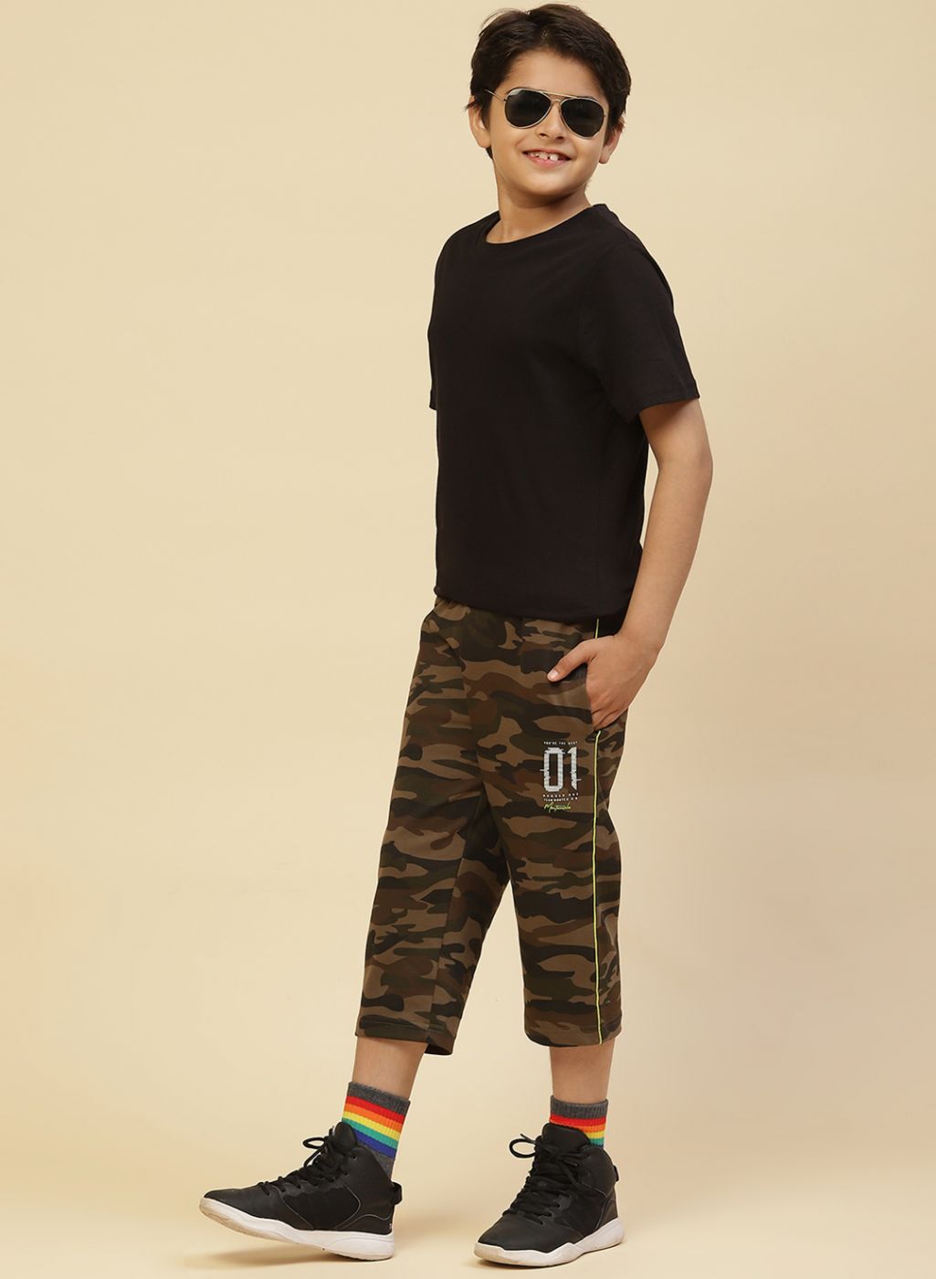 Boys Olive Printed Capri