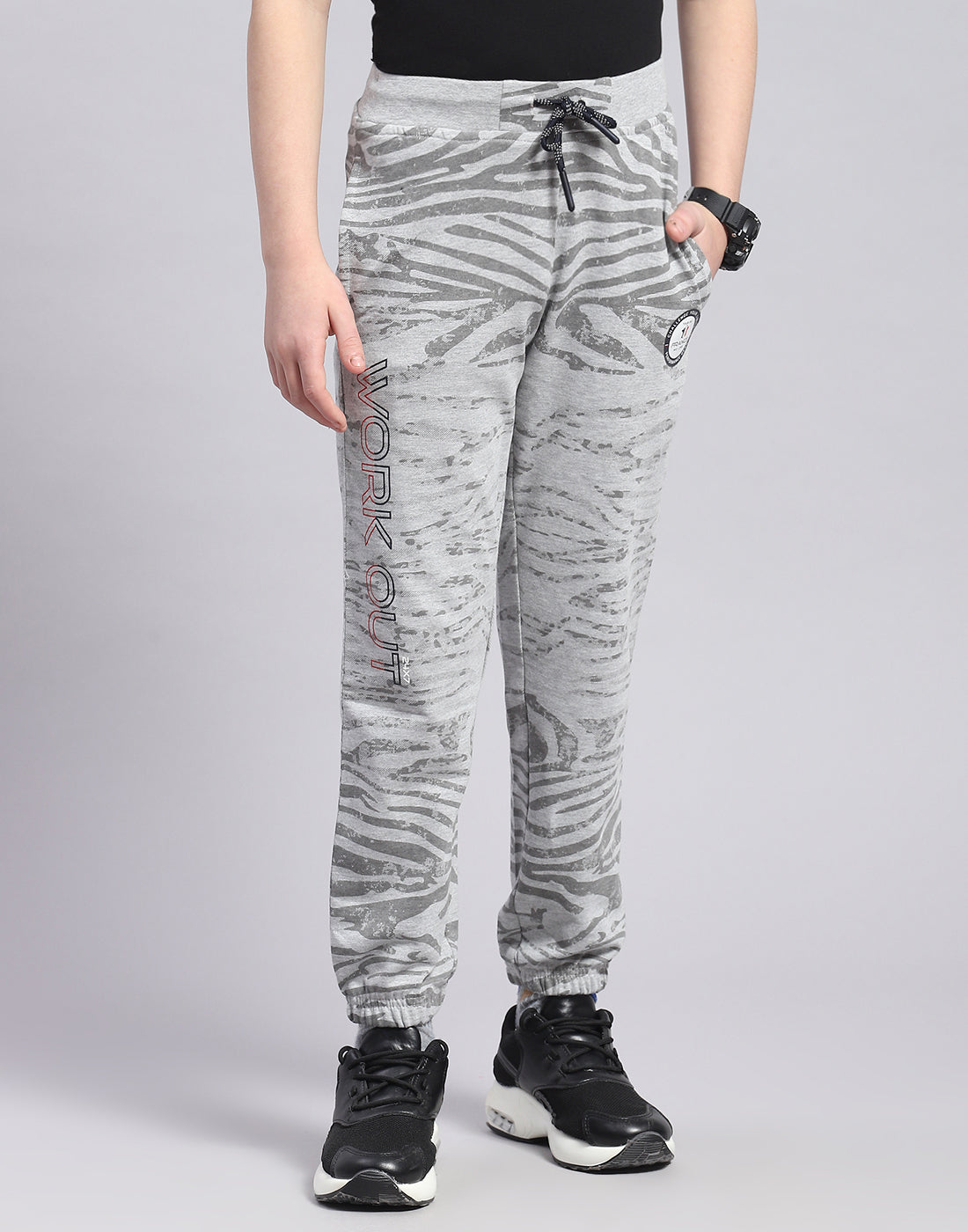 Boys Grey Melange Printed Regular Fit Lower