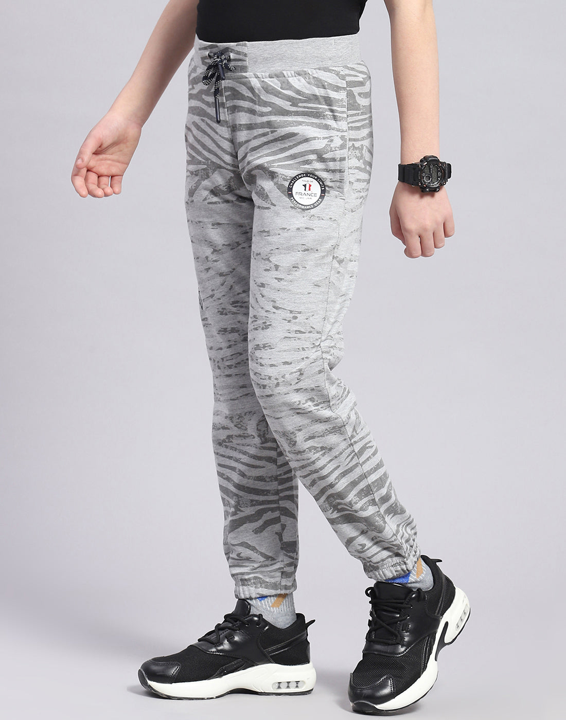 Boys Grey Melange Printed Regular Fit Lower