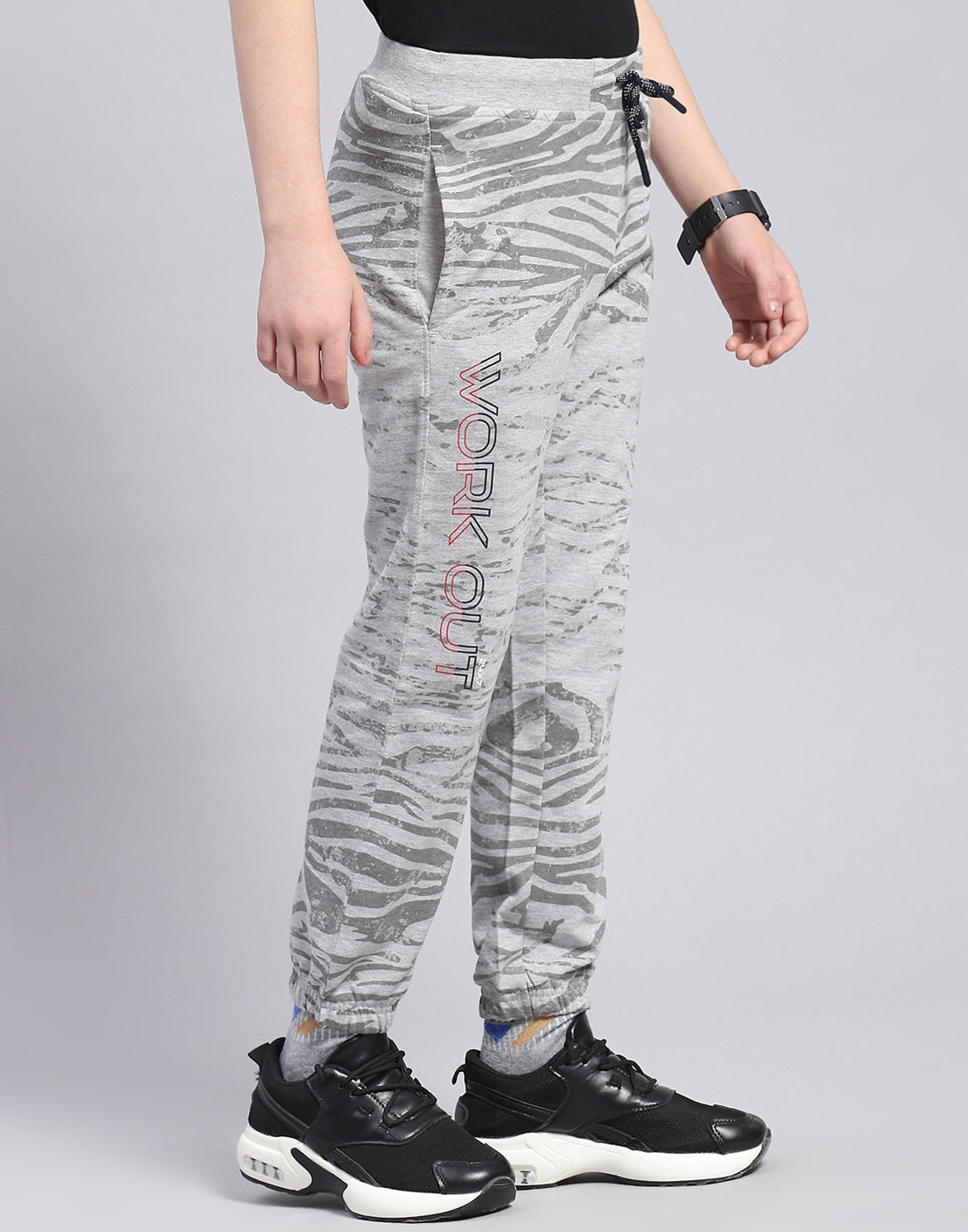 Boys Grey Melange Printed Regular Fit Lower