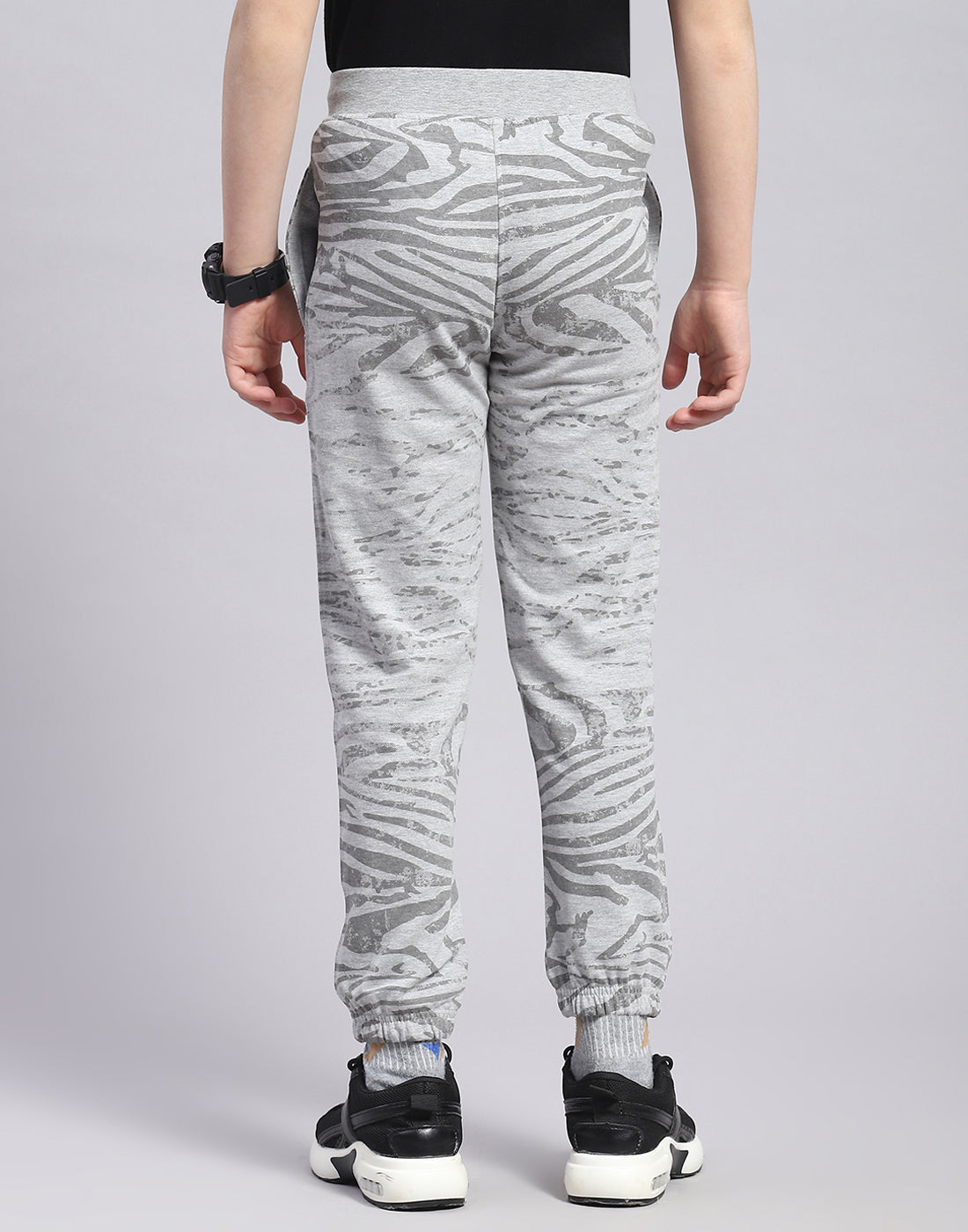 Boys Grey Melange Printed Regular Fit Lower